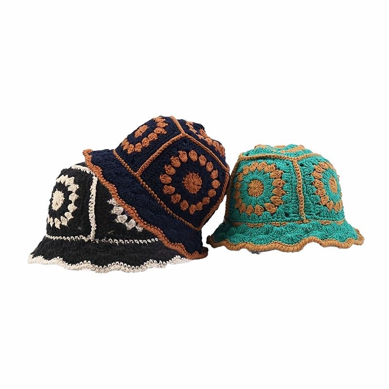 Retro bloemen gehaakte muts